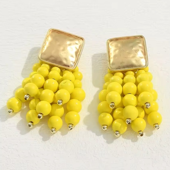 Zara Yellow Cascade Beaded Earrings - Picture 4 of 9